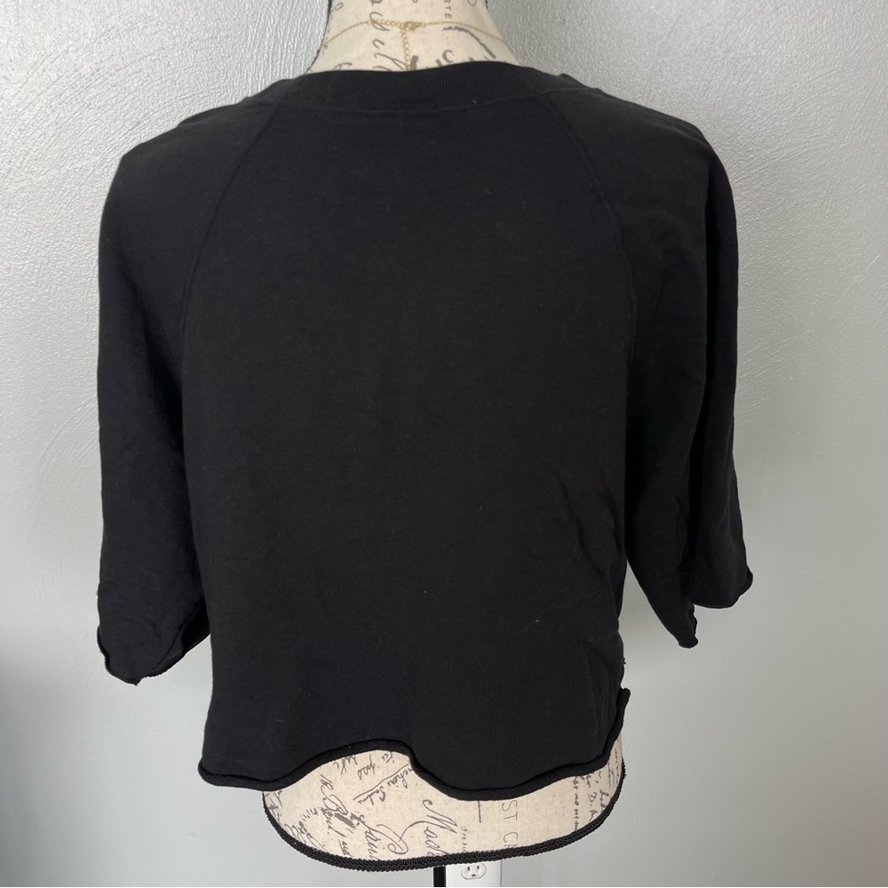 PINK Victoria’s Secret Black Cropped Sweatshirt Glossy Logo Top Small - Picture 6 of 7